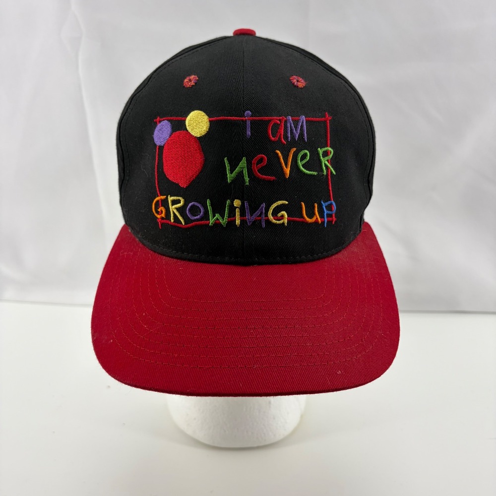 Disney Goofy's Hat Co Snapback I Am Never Growing Up Black Red Vintage Cap